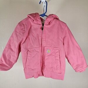 Carhartt Girls Toddler Pink Canvas Sherpa Hooded Coat 3T OJ95667G